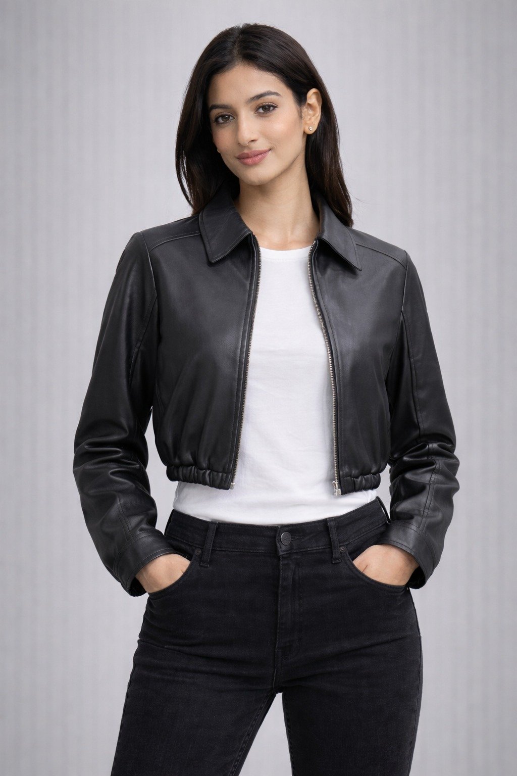 Women’s Black Cropped Leather Jacket