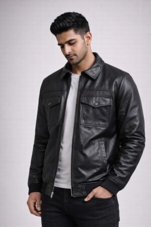Black Leather Bomber Jacket