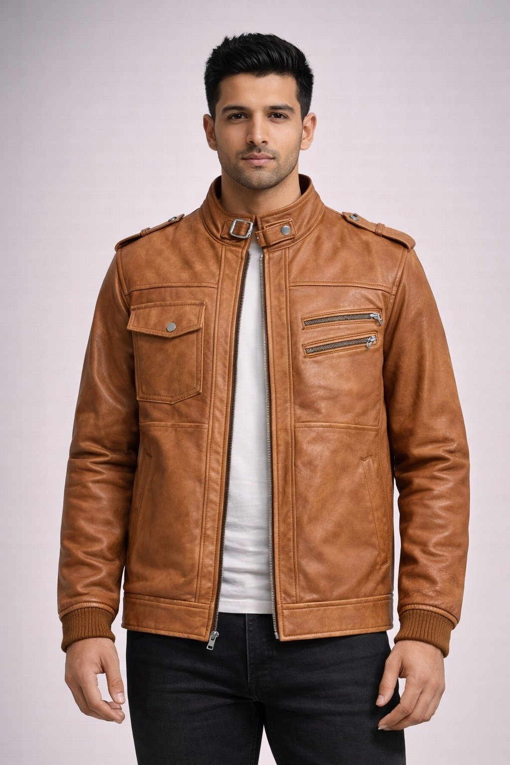 Tan Brown Leather Jacket