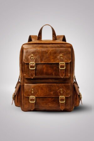 Rugged Brown Leather Backpack