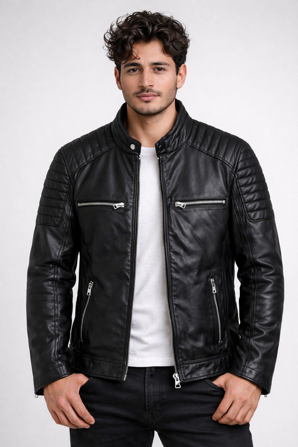 Black Quilted Leather Jacket