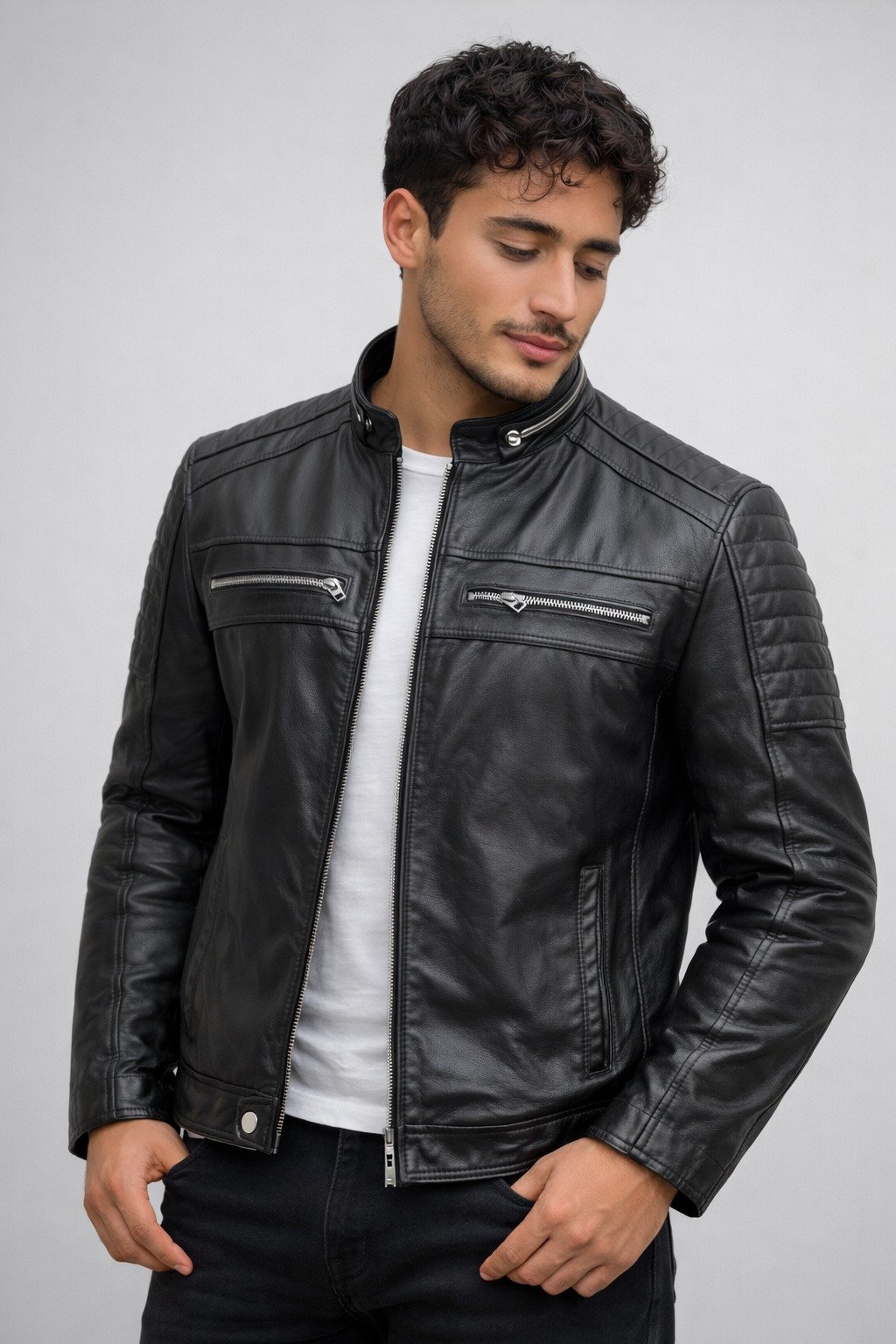 Classic Black Leather Biker Jacket