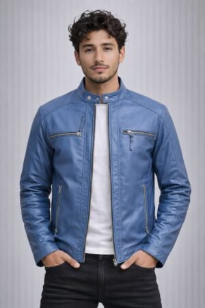 Modern Blue Leather Jacket