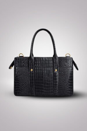 Black Textured Leather Handbag