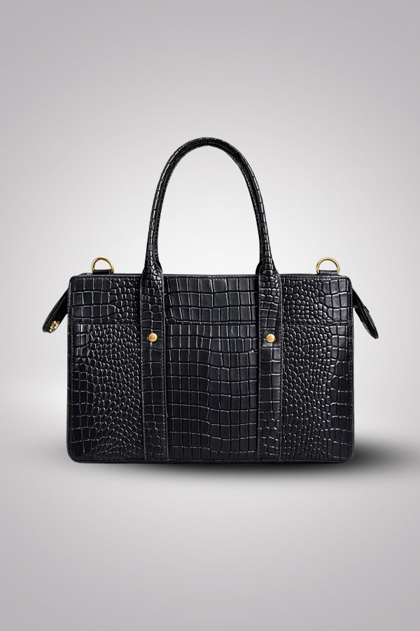 Black Textured Leather Handbag