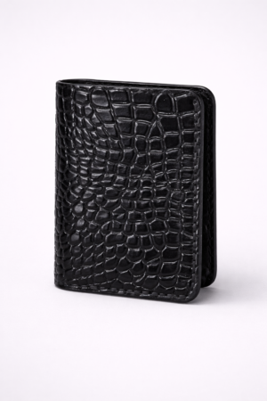 Black Croc-Textured Leather Wallet