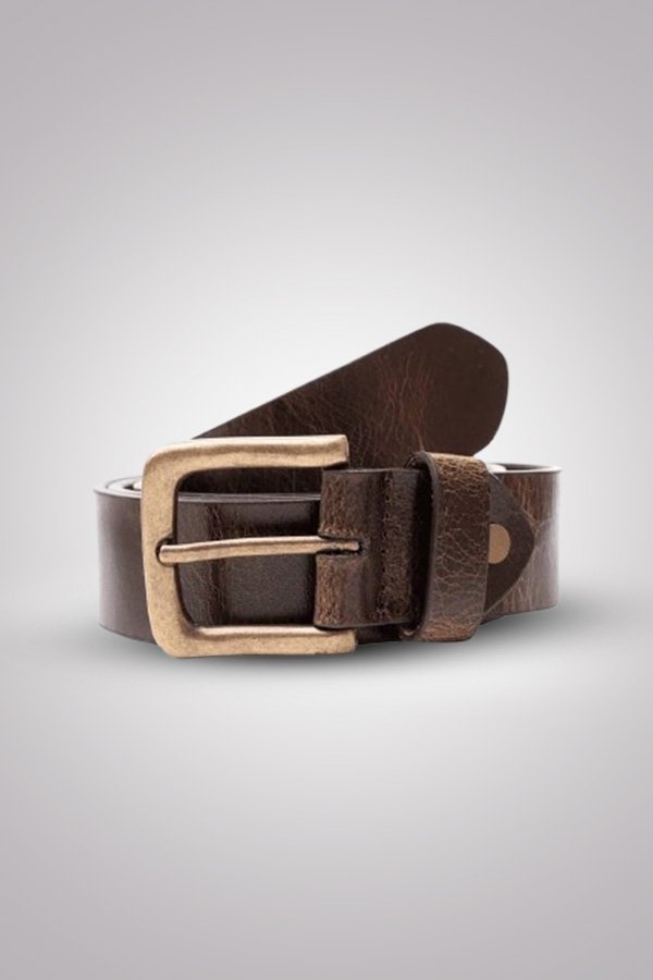Dark Brown Leather Belt with Metal Buckle